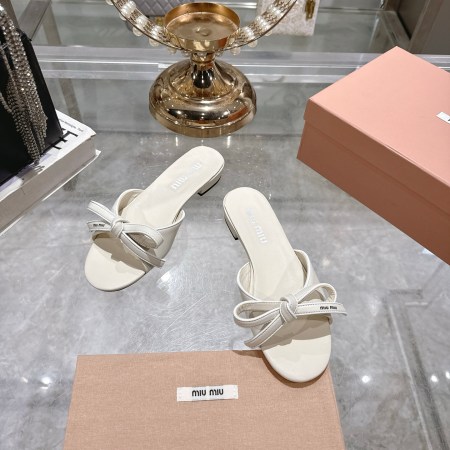 Miu Miu White Leather Bow Mules