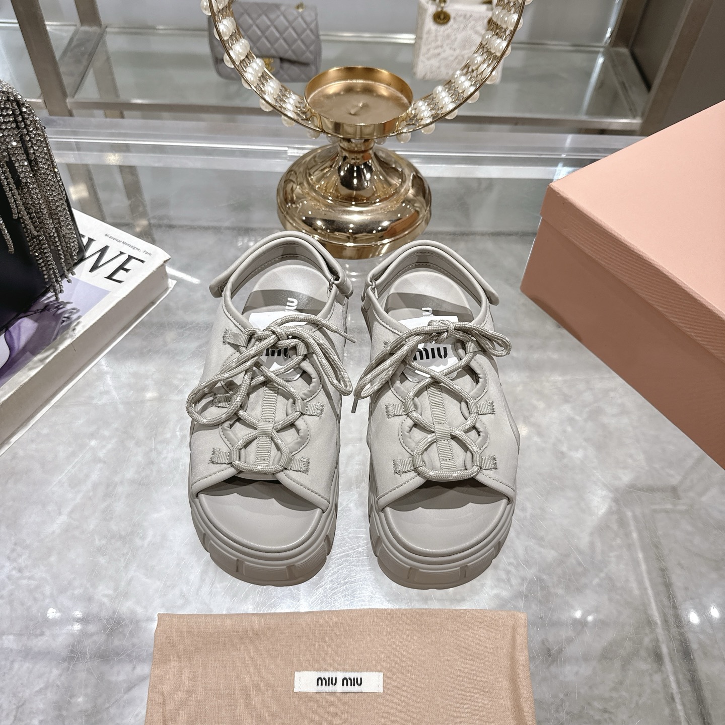 Miu Miu White Chunky Sole Laced Leather Platform Sandals - Image 2