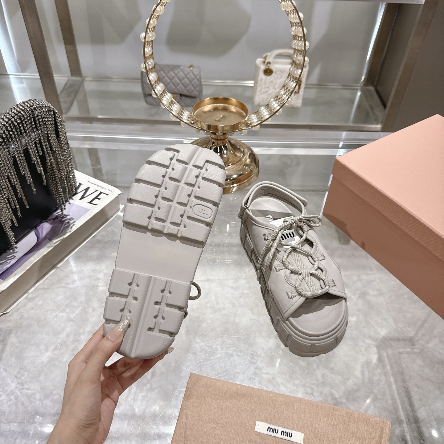 Miu Miu White Chunky Sole Laced Leather Platform Sandals - Image 10