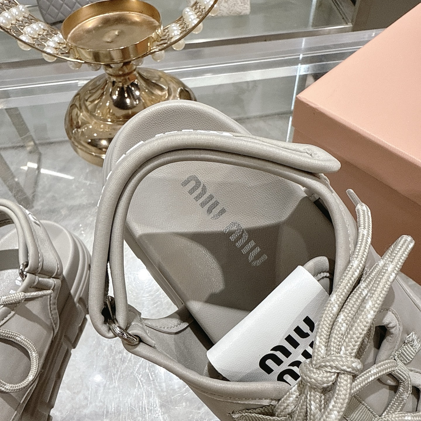 Miu Miu White Chunky Sole Laced Leather Platform Sandals - Image 9