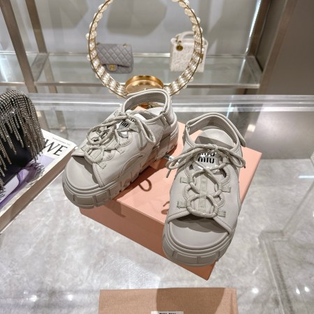 Miu Miu White Chunky Sole Laced Leather Platform Sandals