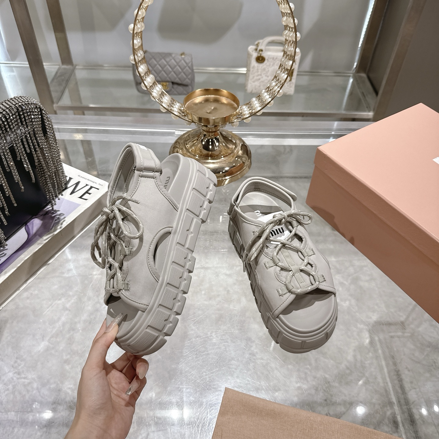 Miu Miu White Chunky Sole Laced Leather Platform Sandals - Image 5