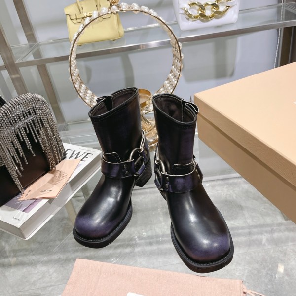 Miu Miu Black Iridescent Leather Biker Boots