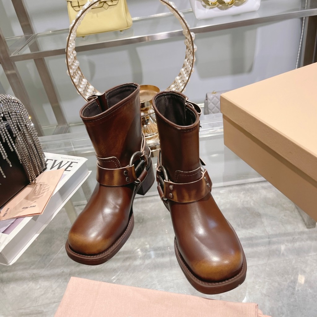 Miu Miu brown leather biker boots