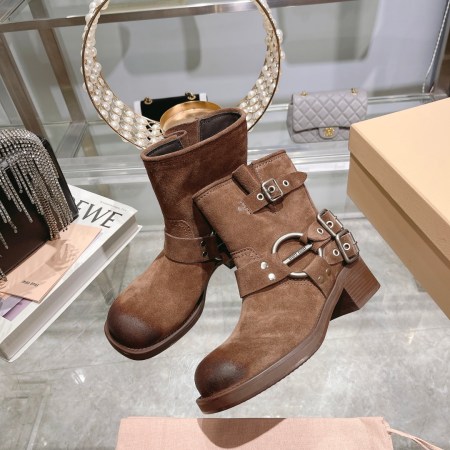 Miu Miu Brown Suede Biker Boots
