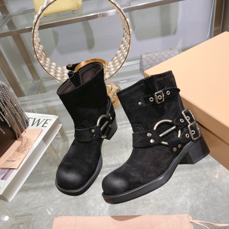 Miu Miu Black Suede Biker Boots