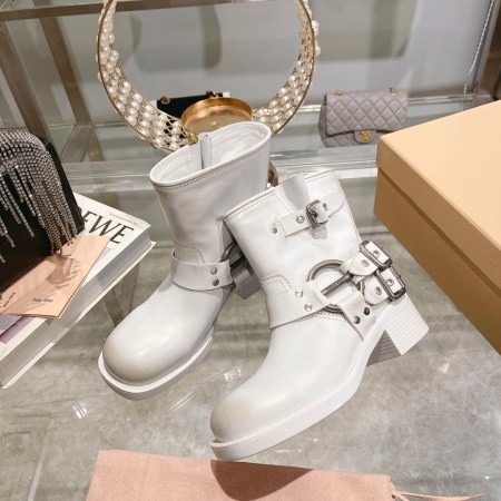 Miu Miu white leather biker boots