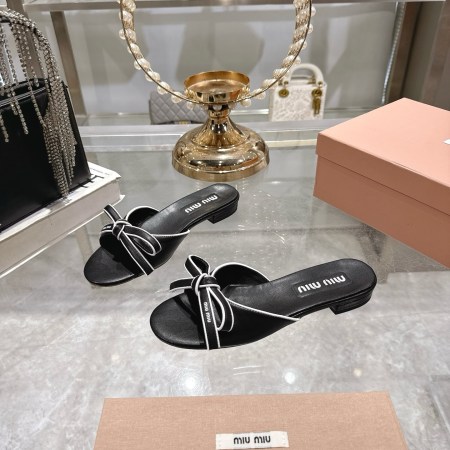 Miu Miu Black Bow Embellished Leather Mules