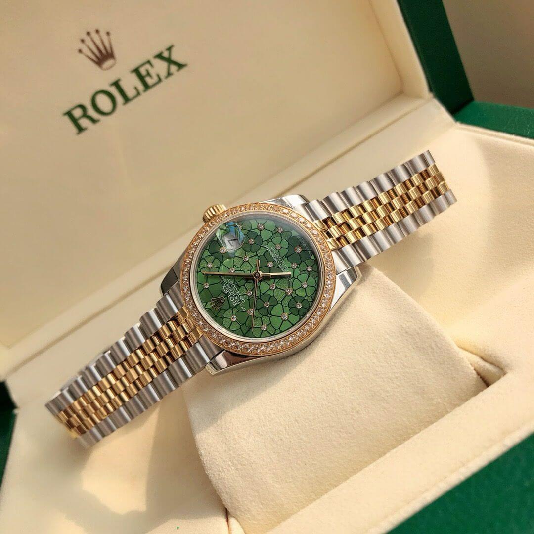 Rolex Oyster Perpetual Datejust Floral Dial Green - Image 5