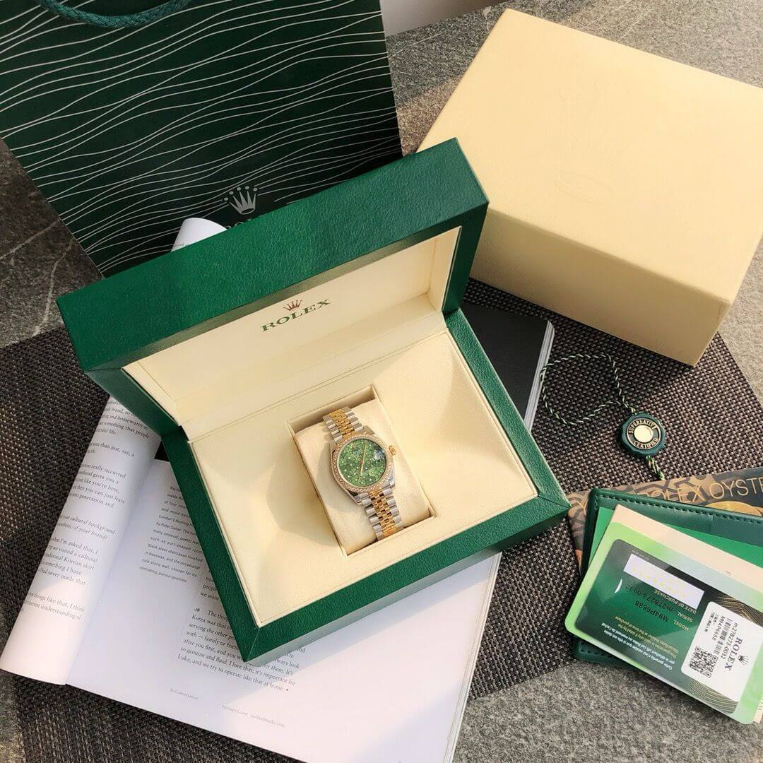 Rolex Oyster Perpetual Datejust Floral Dial Green - Image 3