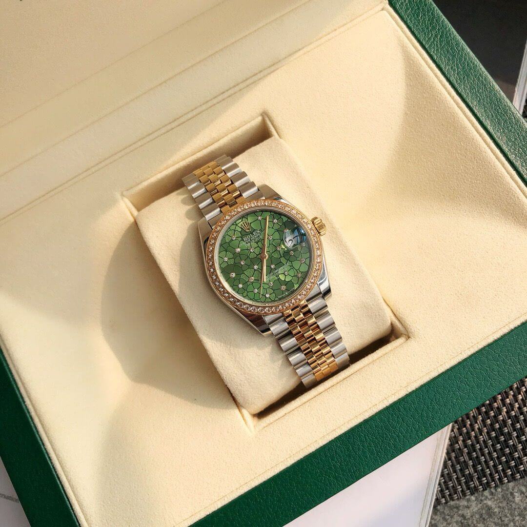 Rolex Oyster Perpetual Datejust Floral Dial Green - Image 4