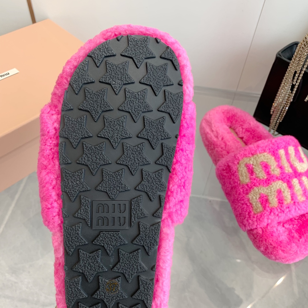 Miu Miu Wool Slippers with Logo Embroidery in Pink - Image 10