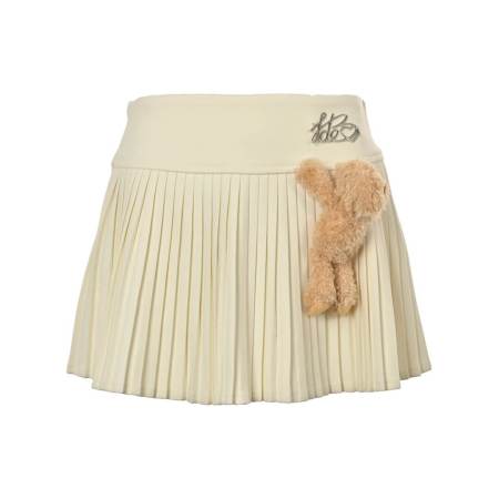 Ivory 13DE MARZO Cassimere Pleated Mini Skirt with Plush Bear Charm