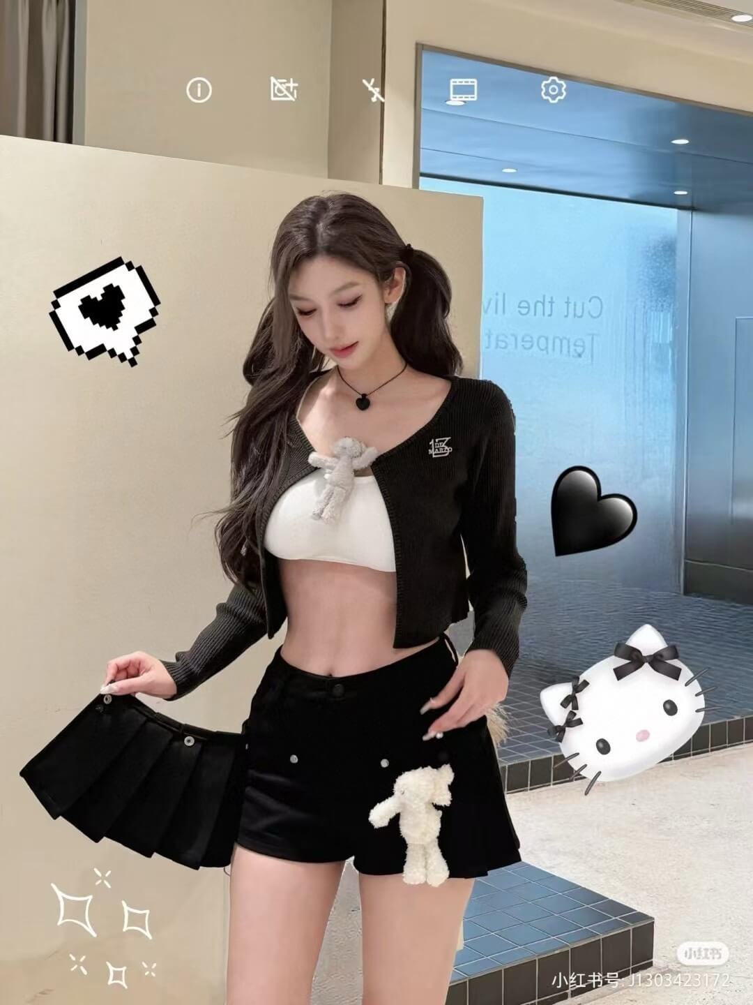 Black Doozoo Detachable Skirt-Shorts with Plush Charm - Image 3