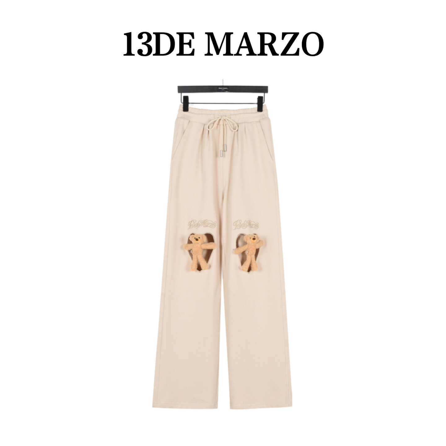 13DE MARZO Doozoo Hollow Heart Beige Sweatpants - Image 2