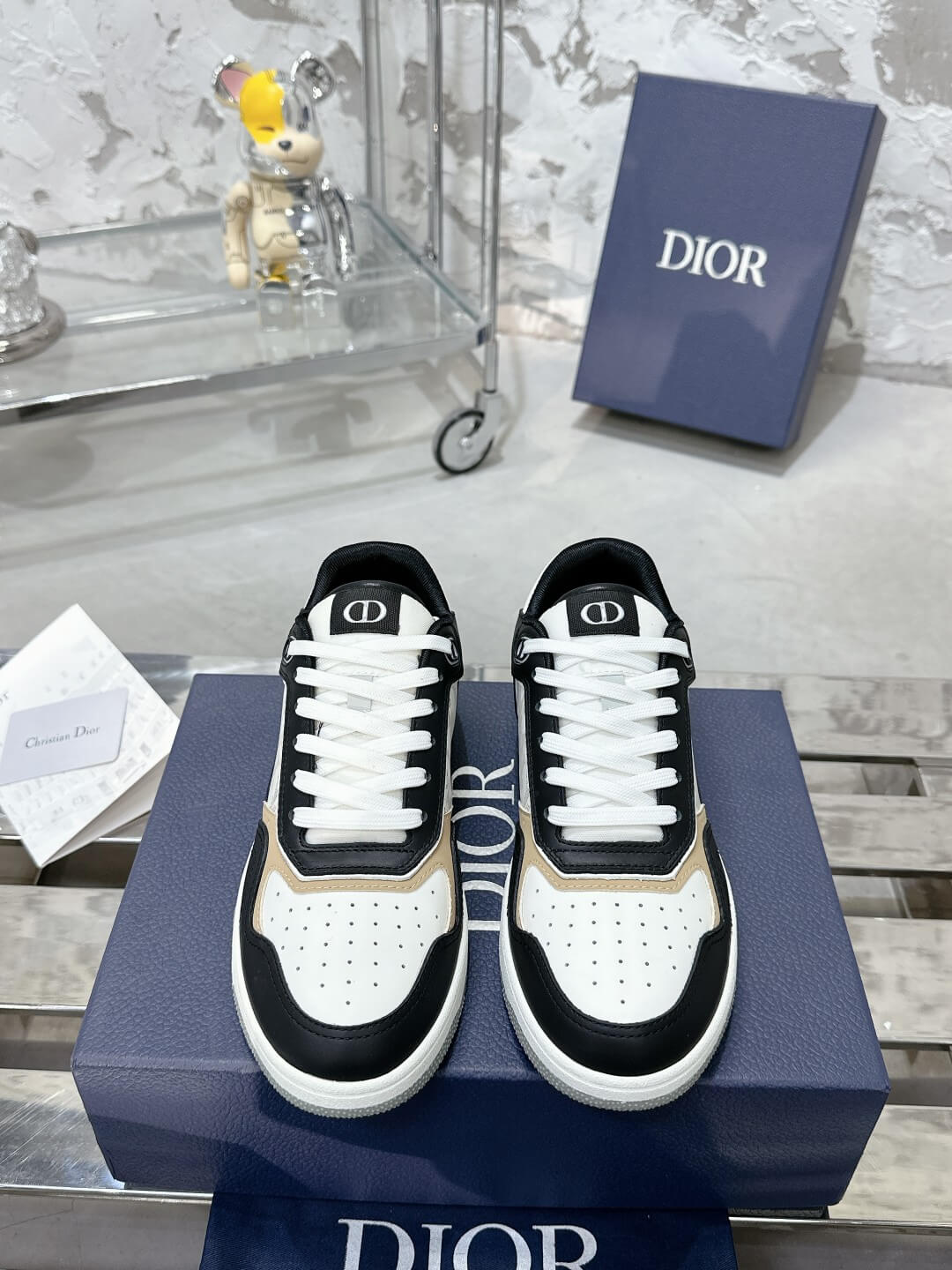 Christian Dior B27 Low-top White / Black and Beige Leather - Image 7