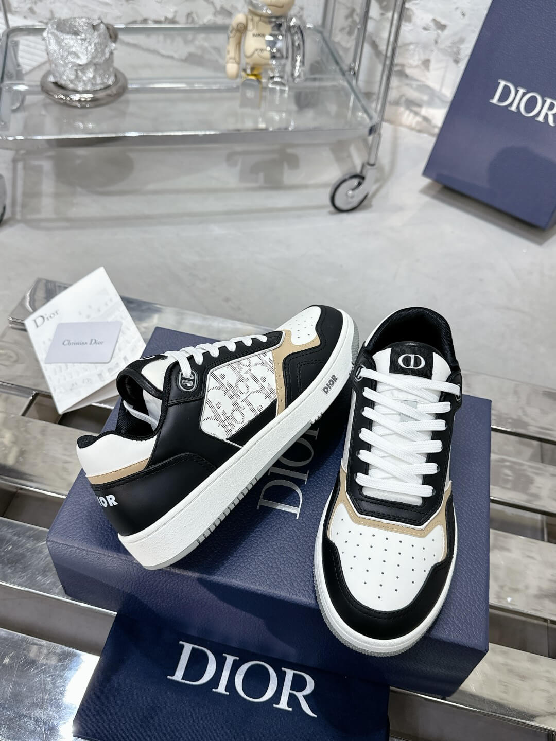 Christian Dior B27 Low-top White / Black and Beige Leather - Image 9