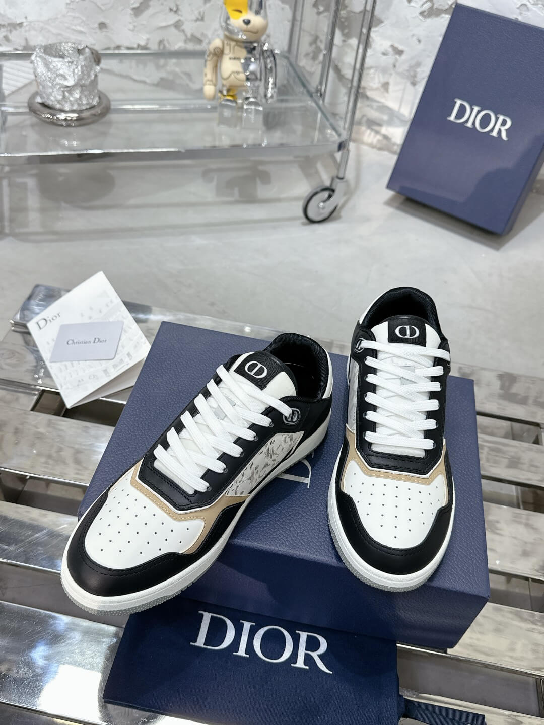 Christian Dior B27 Low-top White / Black and Beige Leather - Image 10