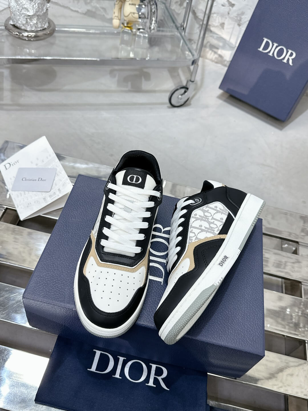 Christian Dior B27 Low-top White / Black and Beige Leather - Image 6
