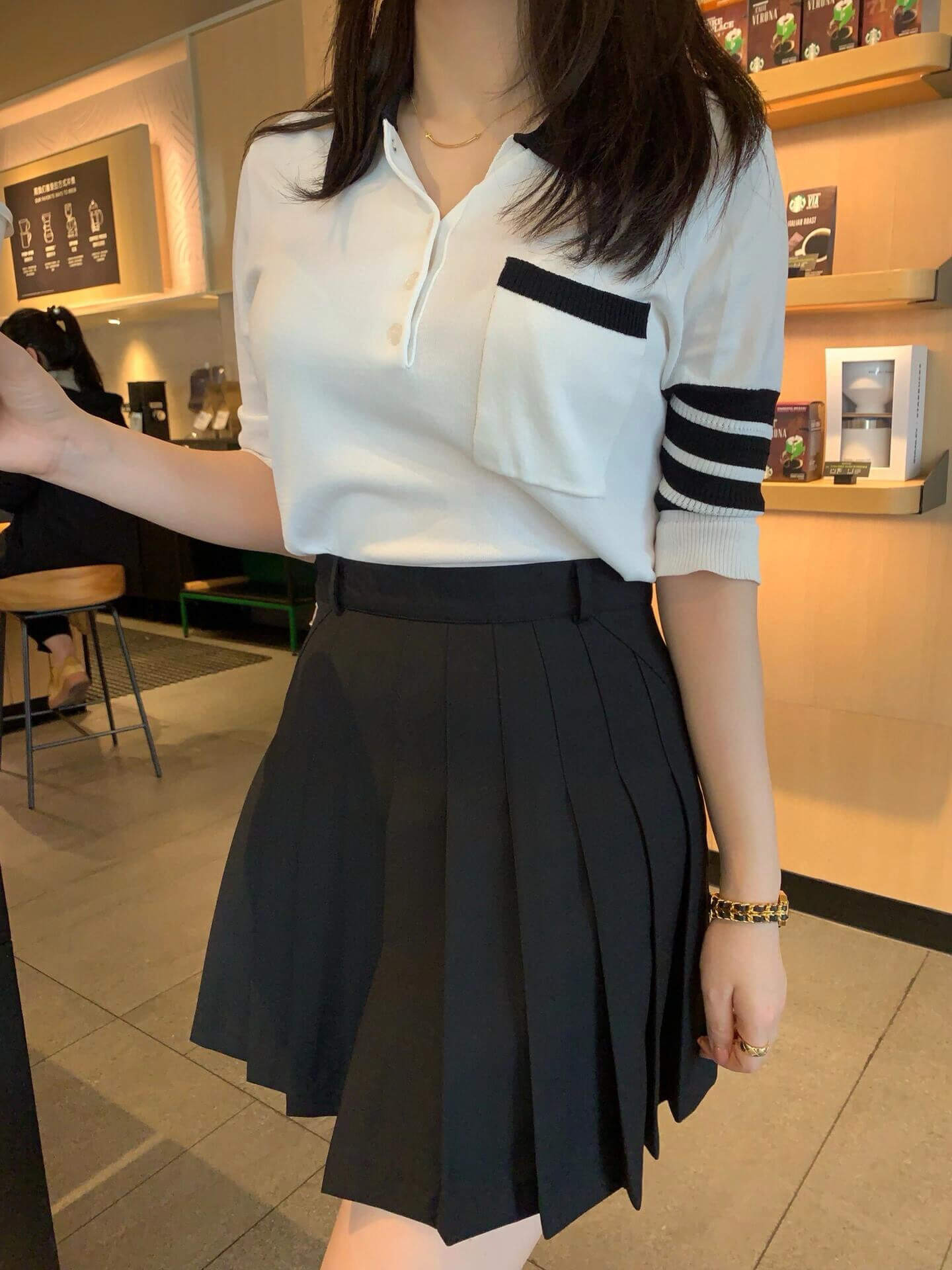 Thom Browne A-Line High Waist Pleated Mini Skirt - Image 3