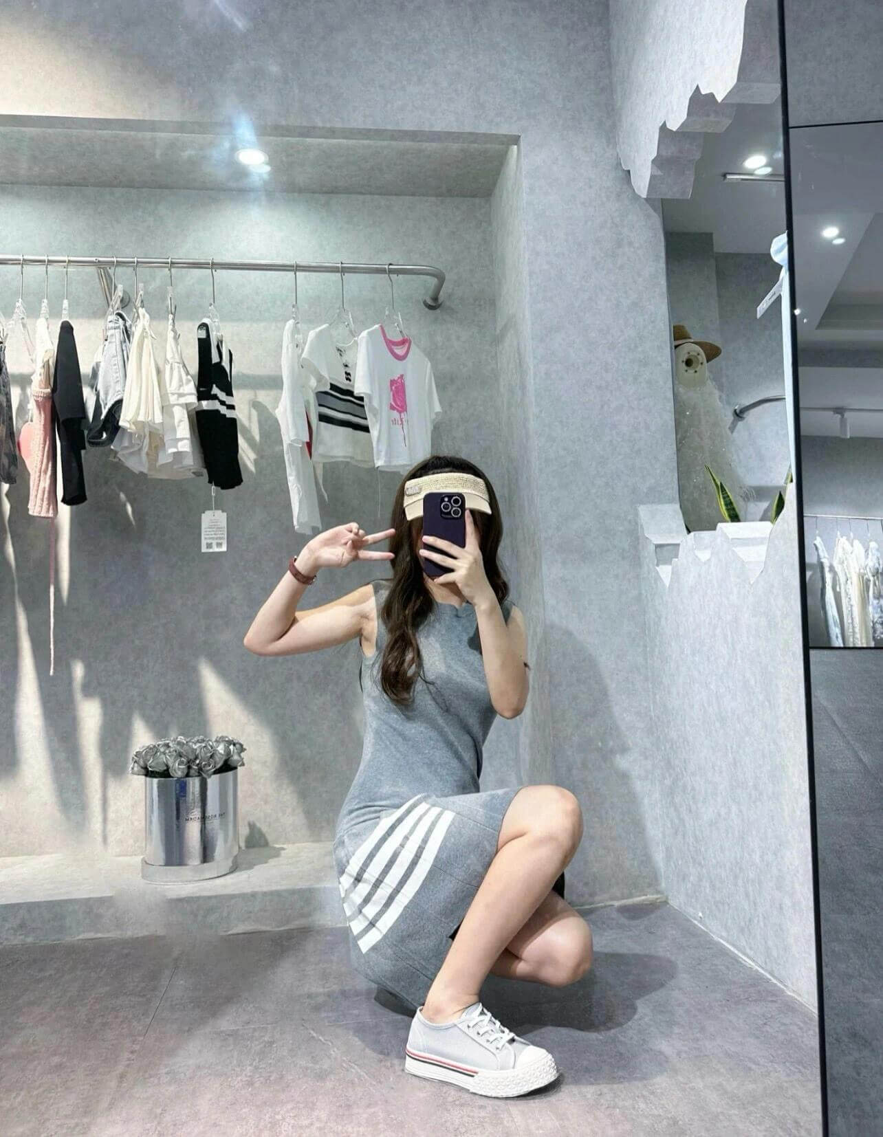 Thom Browne Women's Mini Sleeveless Pleated Grey Dress - Image 7