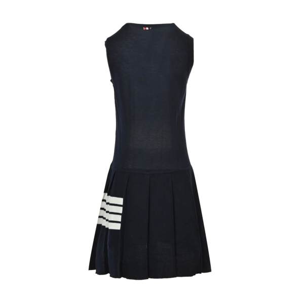 Thom Browne Women's Mini Sleeveless Pleated Navy Dress
