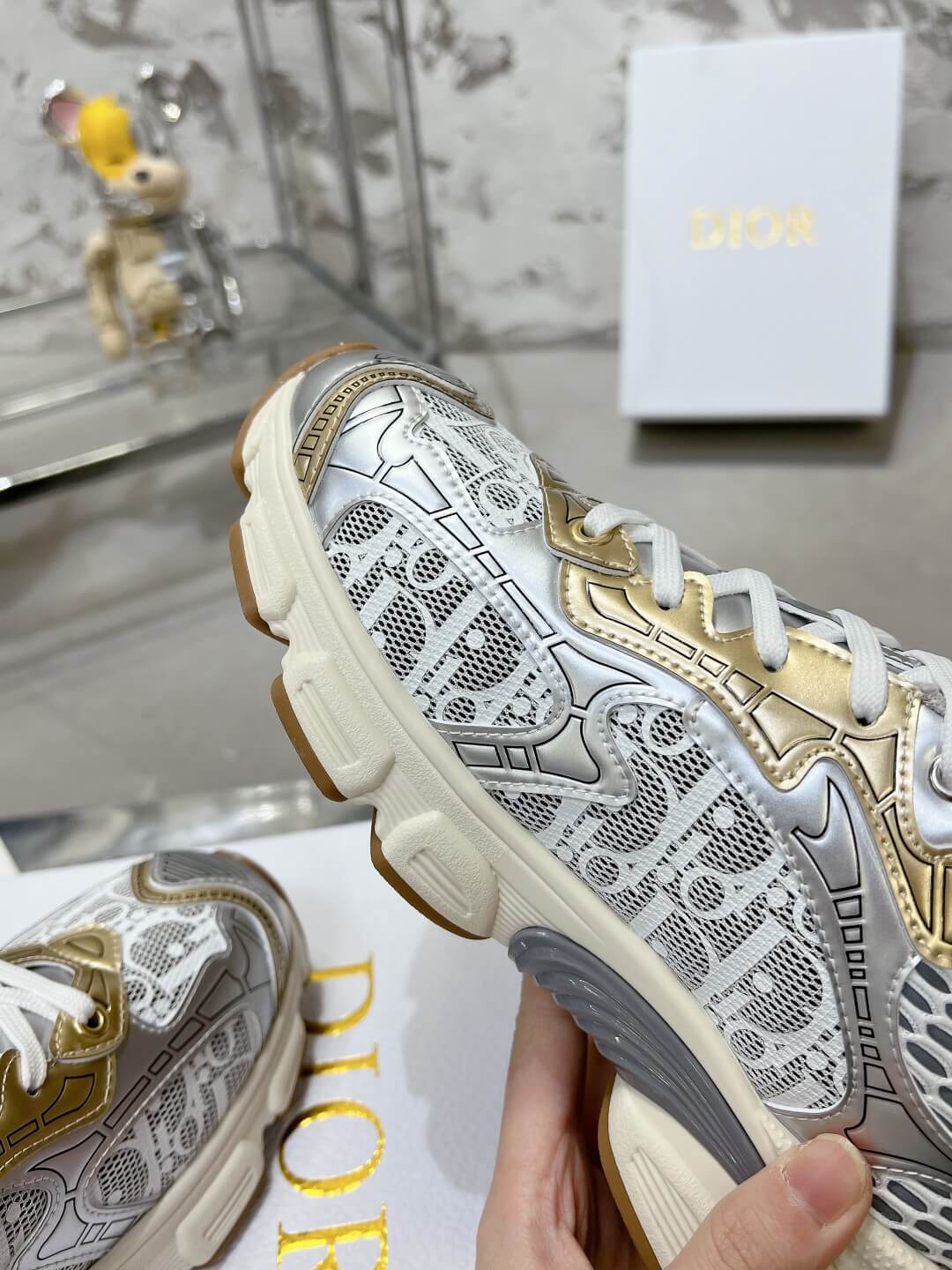 WOMENS DIOR CHRONO TRAINERS - GOLD and SILVER - Image 8
