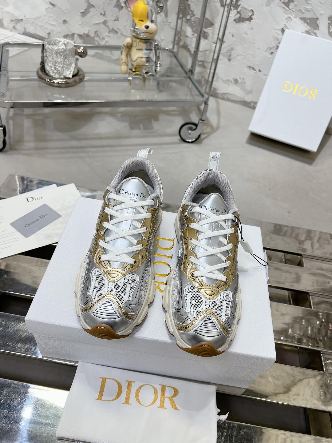 WOMENS DIOR CHRONO TRAINERS - GOLD and SILVER - Image 5