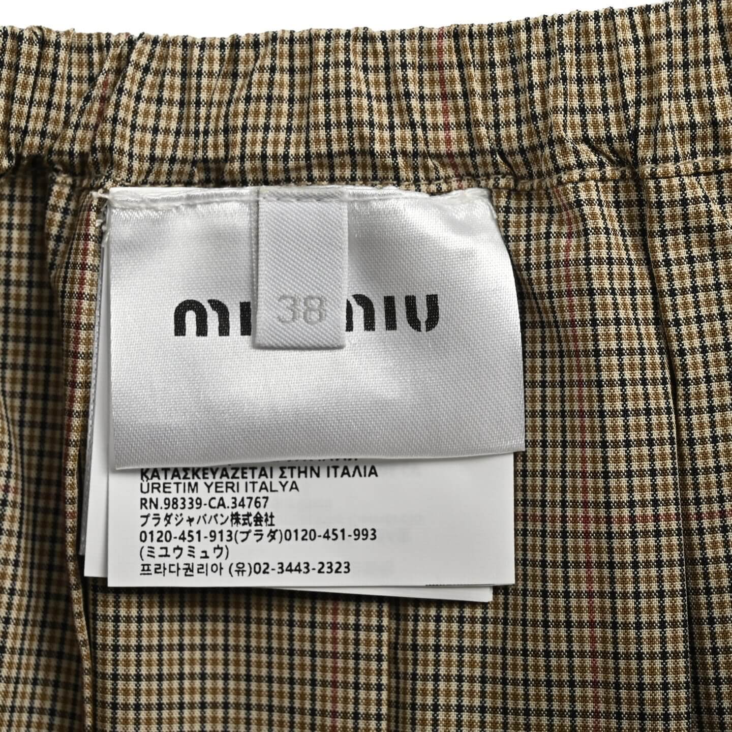 Miu Miu Checked Pleated Midi Skirt - Image 7
