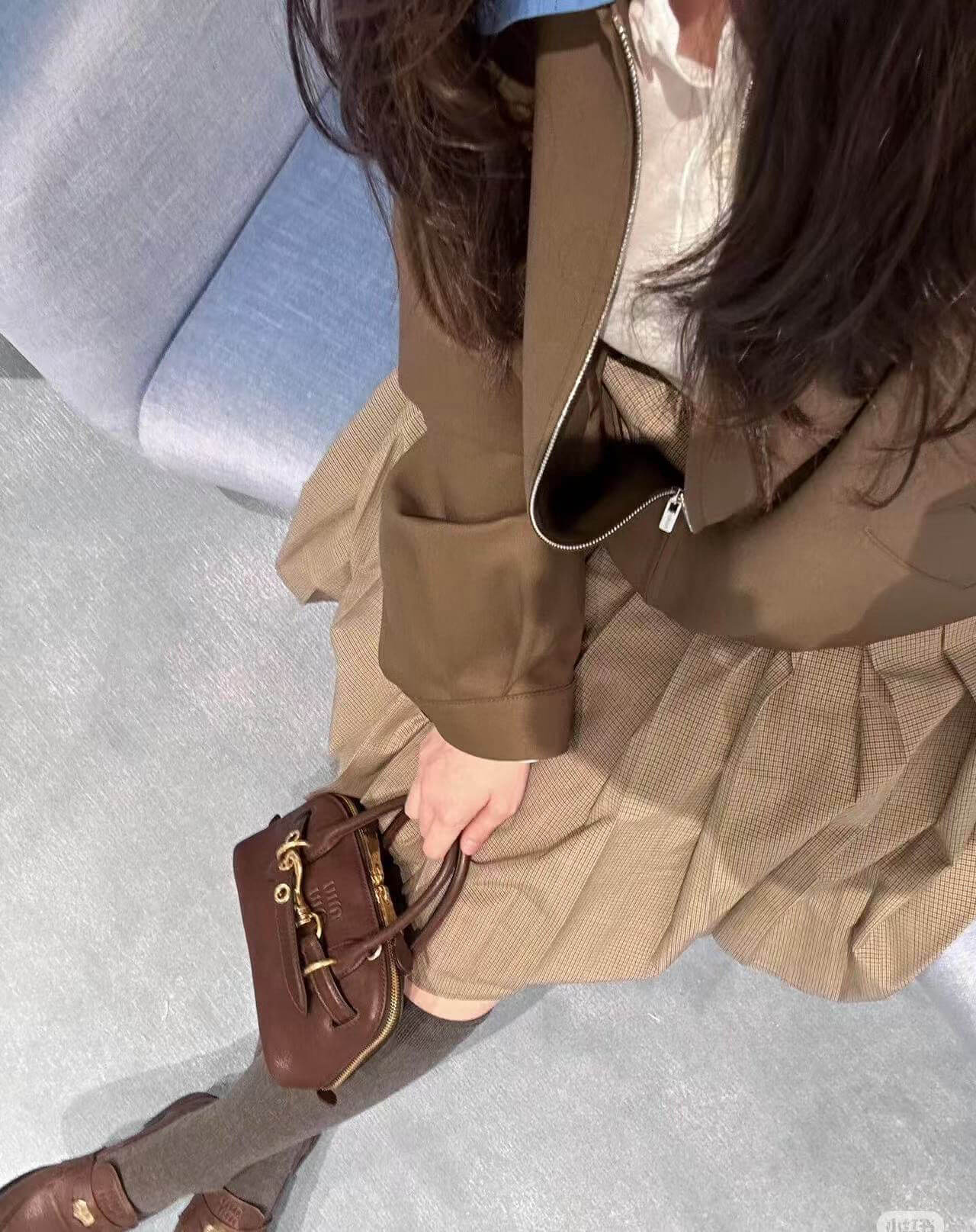 Miu Miu Checked Pleated Midi Skirt - Image 6