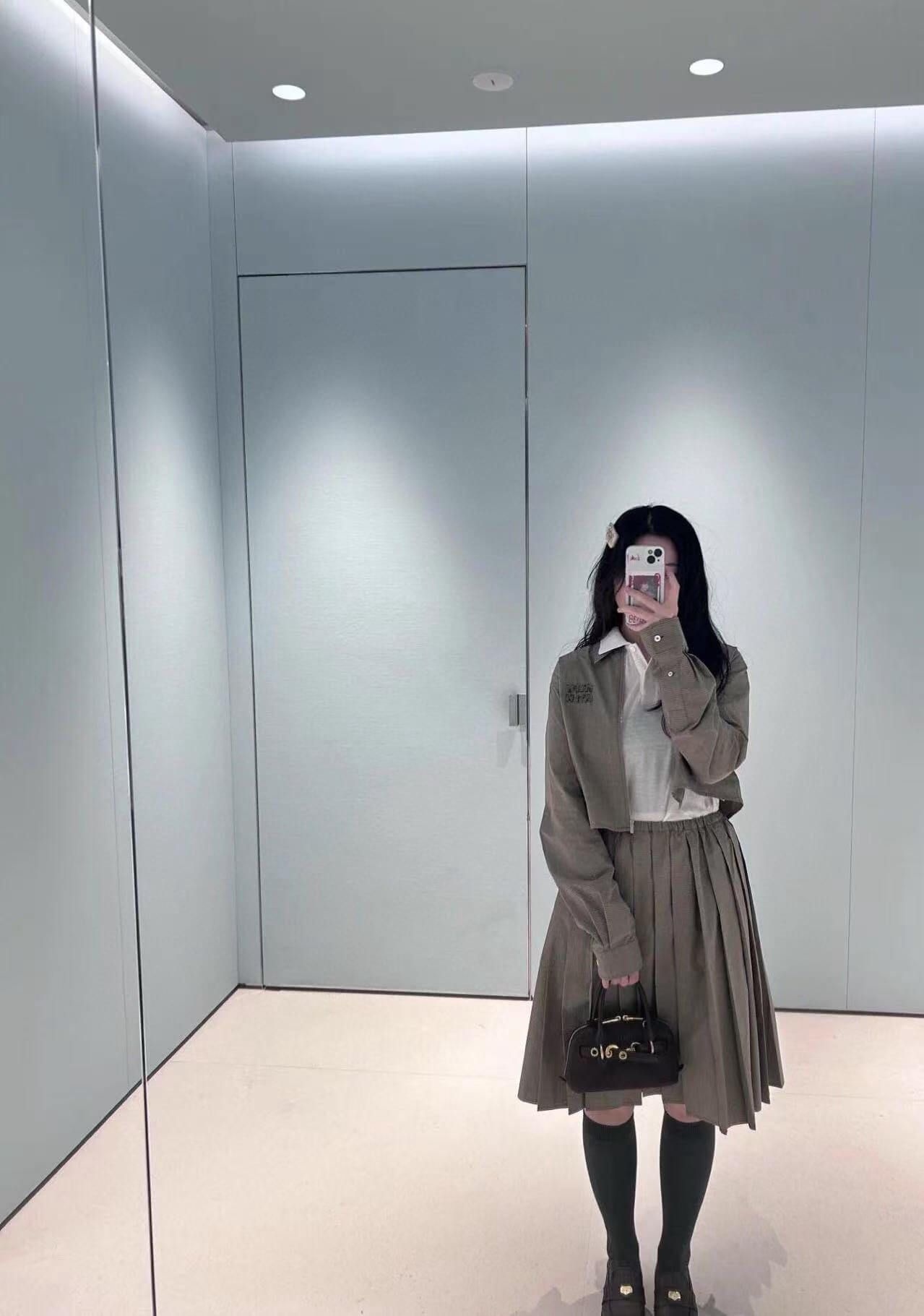 Miu Miu Checked Pleated Midi Skirt - Image 4