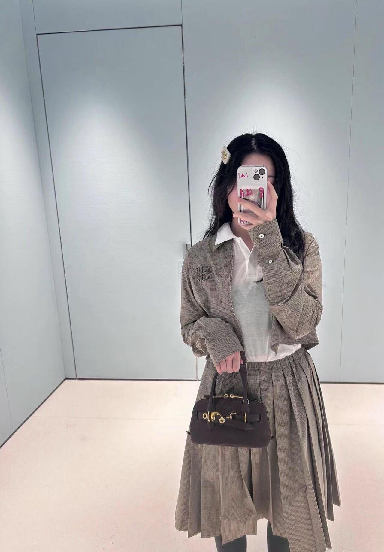 Miu Miu Checked Pleated Midi Skirt - Image 3