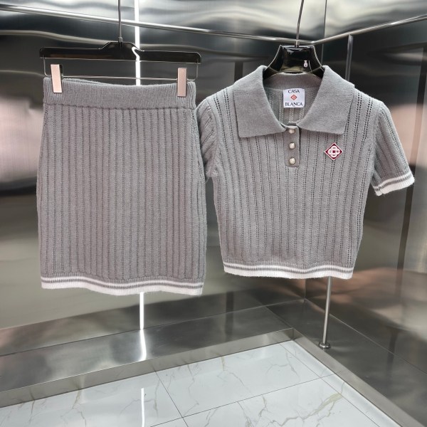 Casablanca Grey Crystal Knit Polo Set