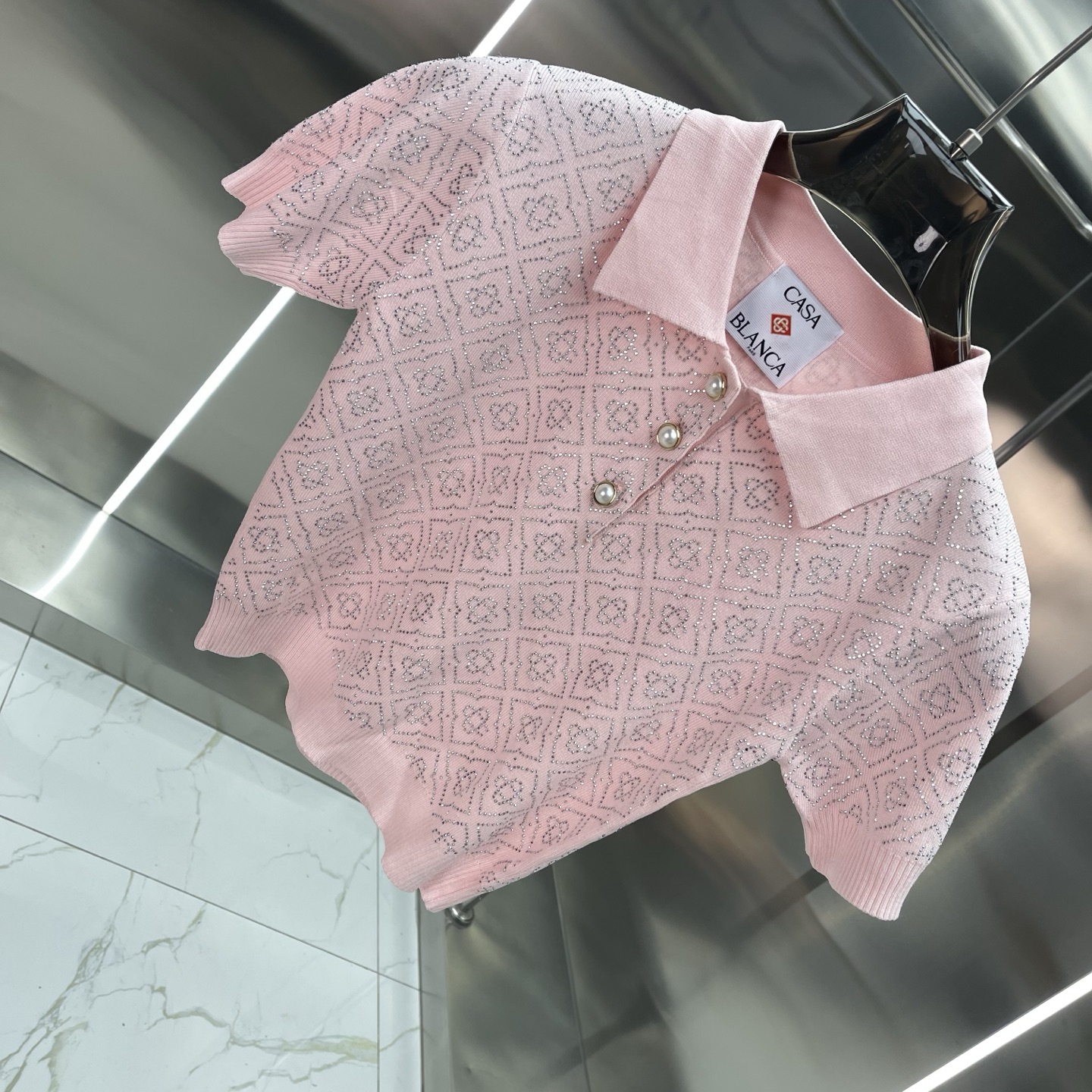 Casablanca Pink Crystal Monogram Jacquard Polo Set - Image 3