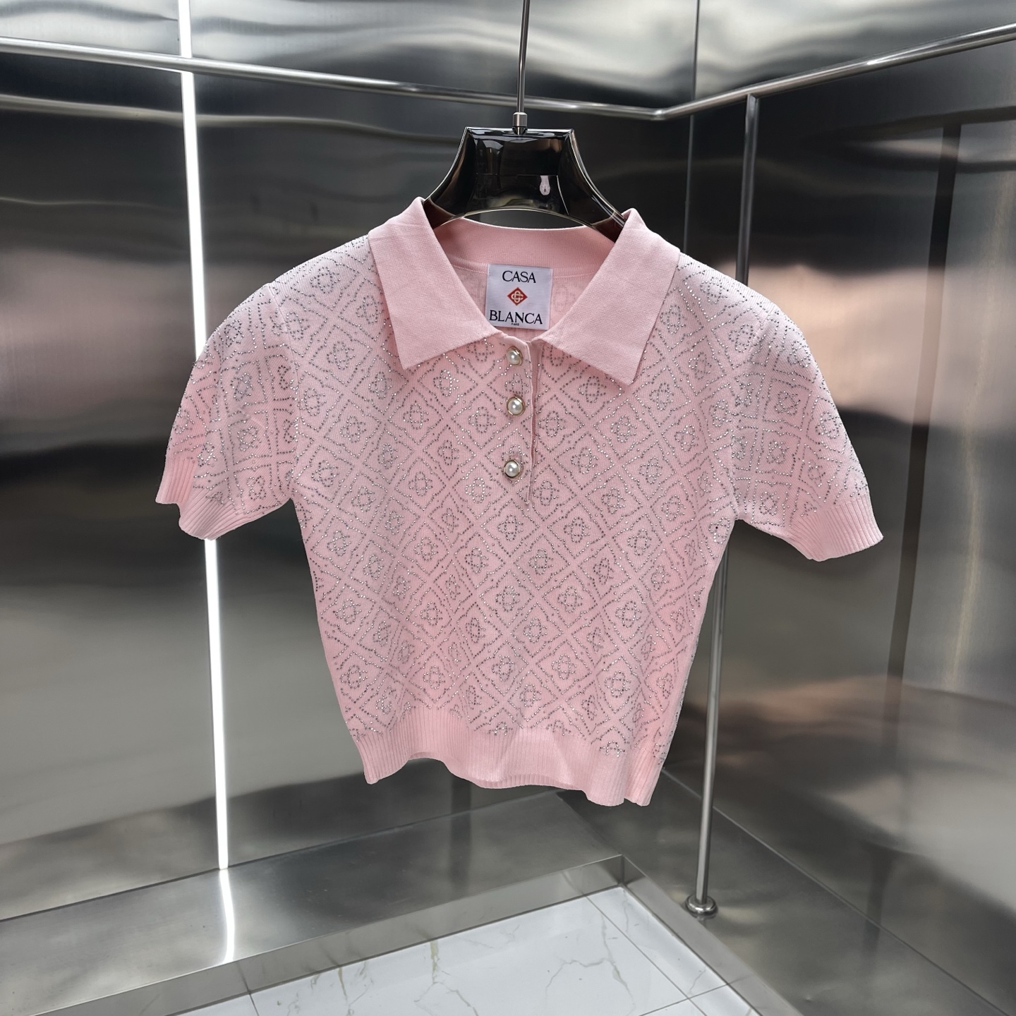Casablanca Pink Crystal Monogram Jacquard Polo Set - Image 2