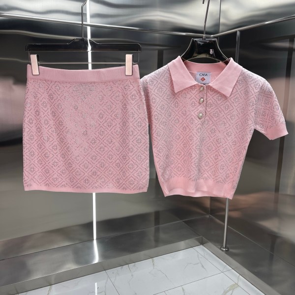 Casablanca Pink Crystal Monogram Jacquard Polo Set