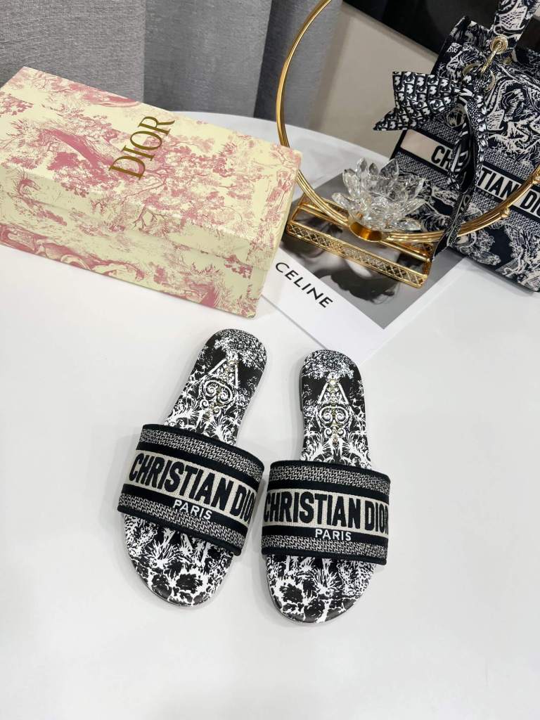 Christian Dior Bandana Dway Slides Black & White