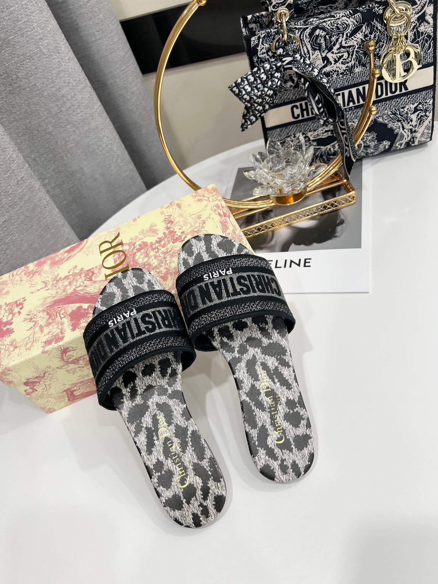 Christian Dior Bandana Dway Slides Leopard print pattern - Image 10