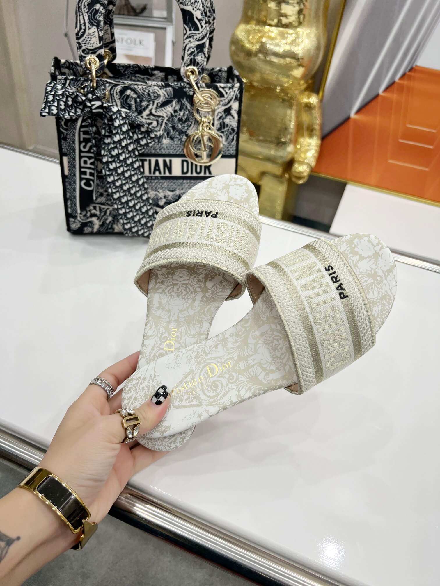 Christian Dior Bandana Dway Slides Off-White - Image 2