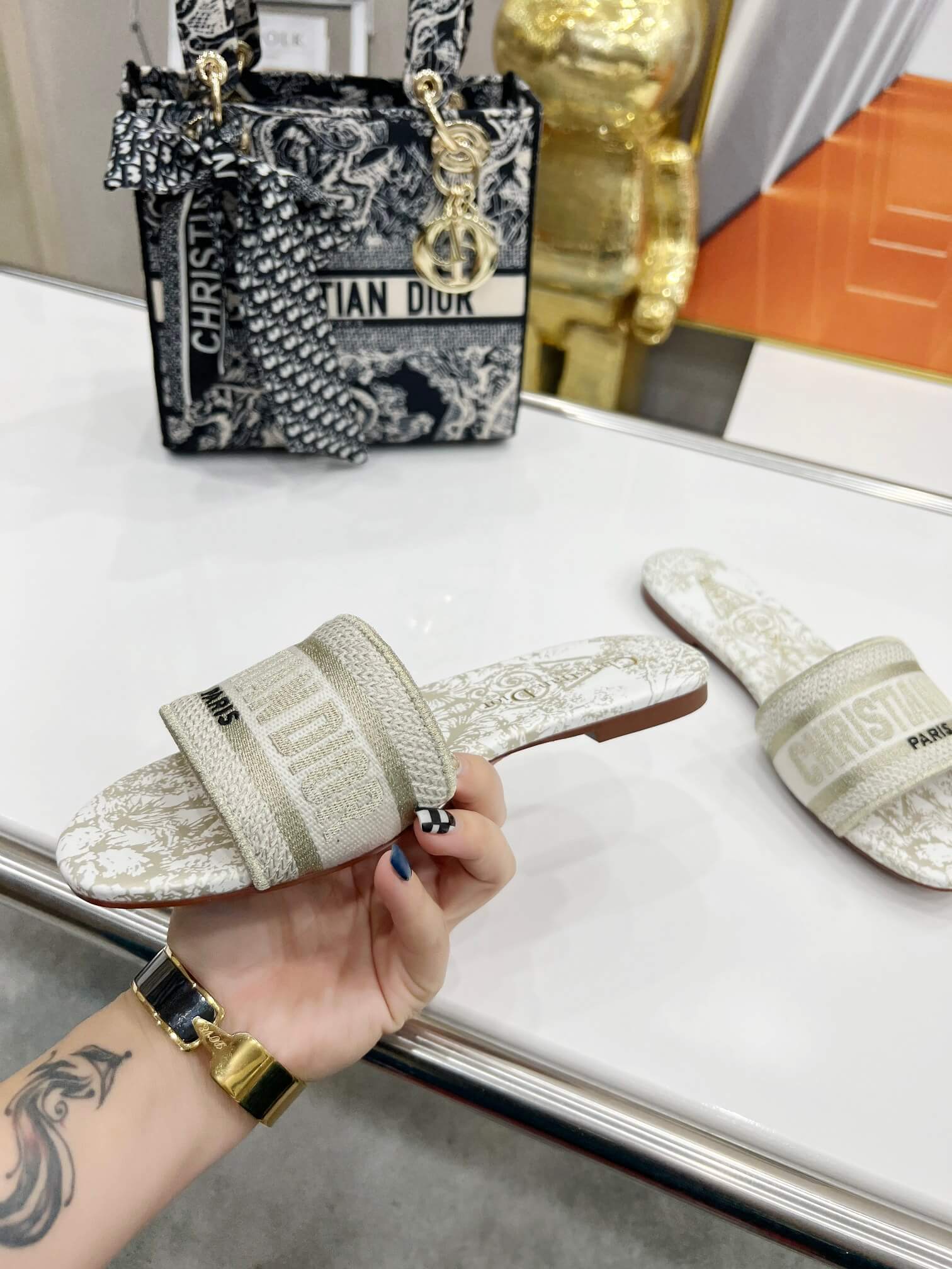 Christian Dior Bandana Dway Slides Off-White - Image 5