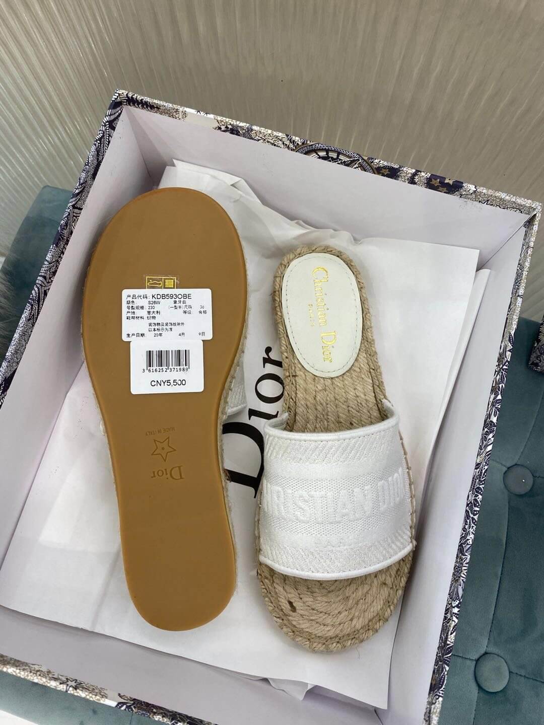 Christian Dior Canvas Embroidered Granville Espadrille Flat Slide Sandals Grey - Image 5