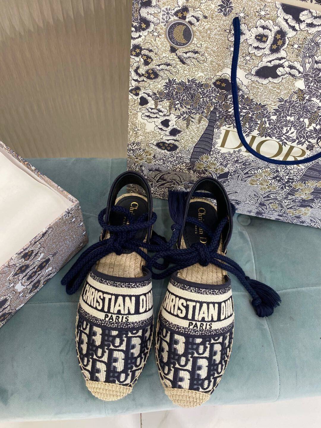 Christian Dior Granville Espadrille Sandal Black with Beige Dior Prints - Image 2