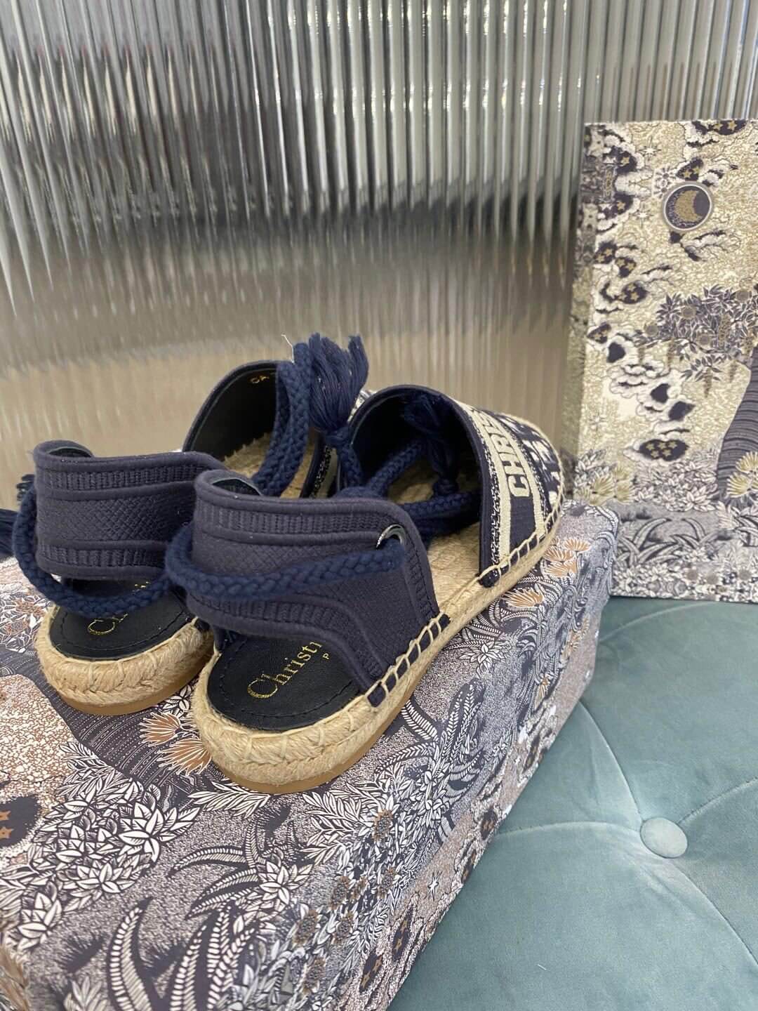 Christian Dior Granville Espadrille Sandal Black with Beige Dior Prints - Image 4