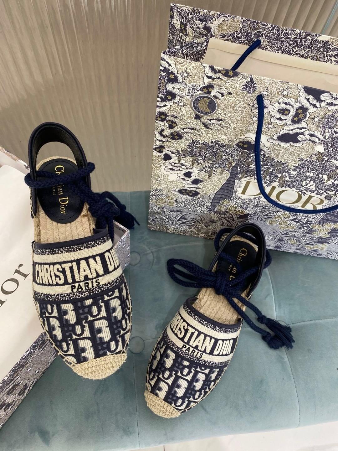 Christian Dior Granville Espadrille Sandal Black with Beige Dior Prints - Image 5