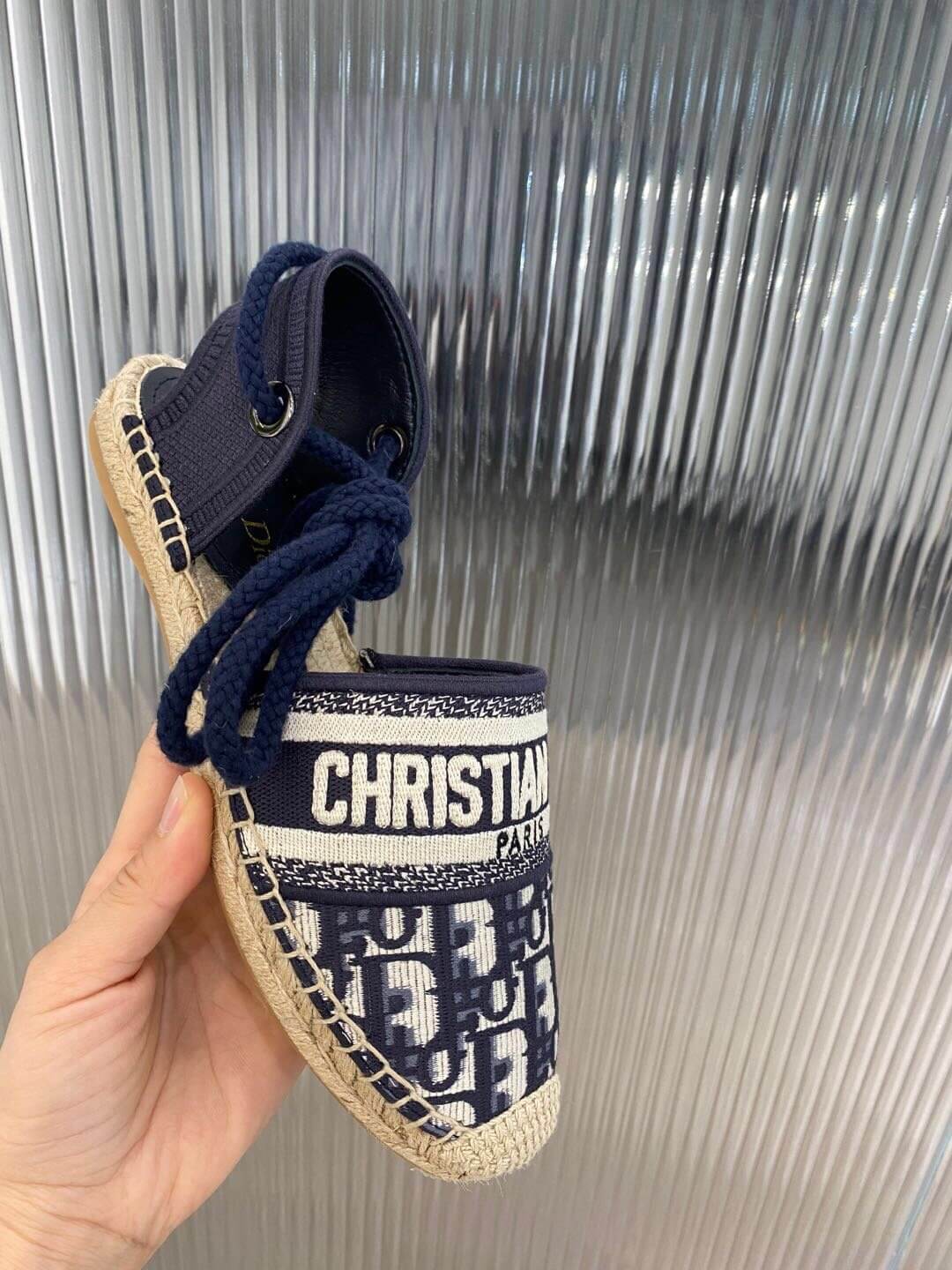 Christian Dior Granville Espadrille Sandal Black with Beige Dior Prints - Image 8