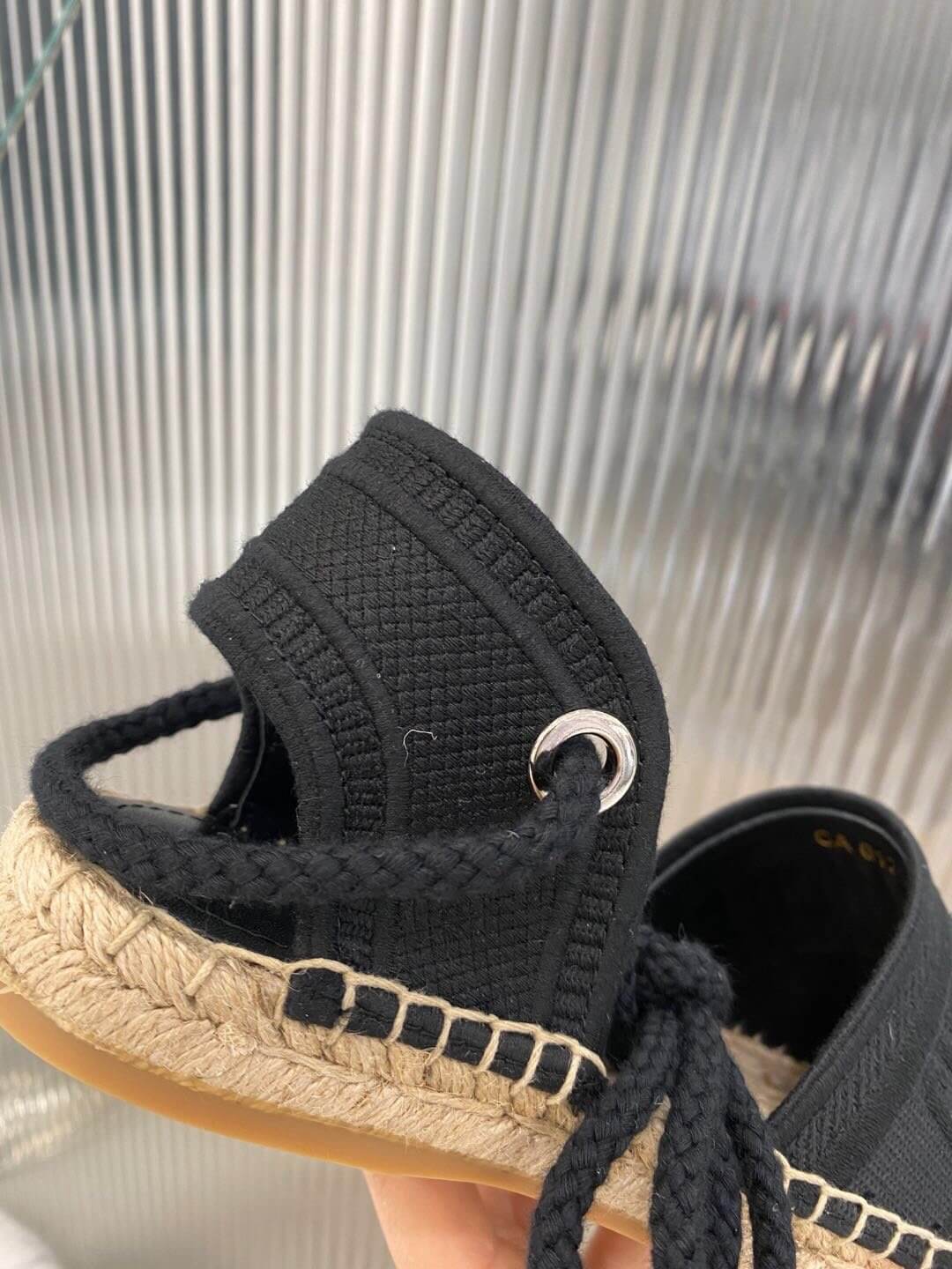 Christian Dior Granville Espadrille Sandal Black with Beige Sole - Image 5