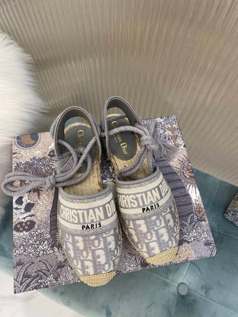 Christian Dior Granville Espadrille Sandal Grey with Beige and Grey Dior Prints