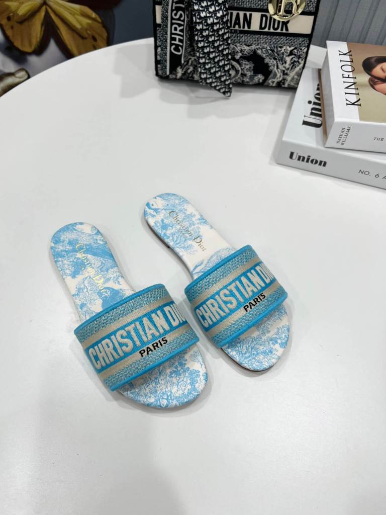 Christian Dior Bandana Dway Slides Skyblue & White