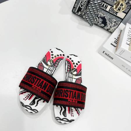 Christian Dior Bandana Dway Slides Whte & Red