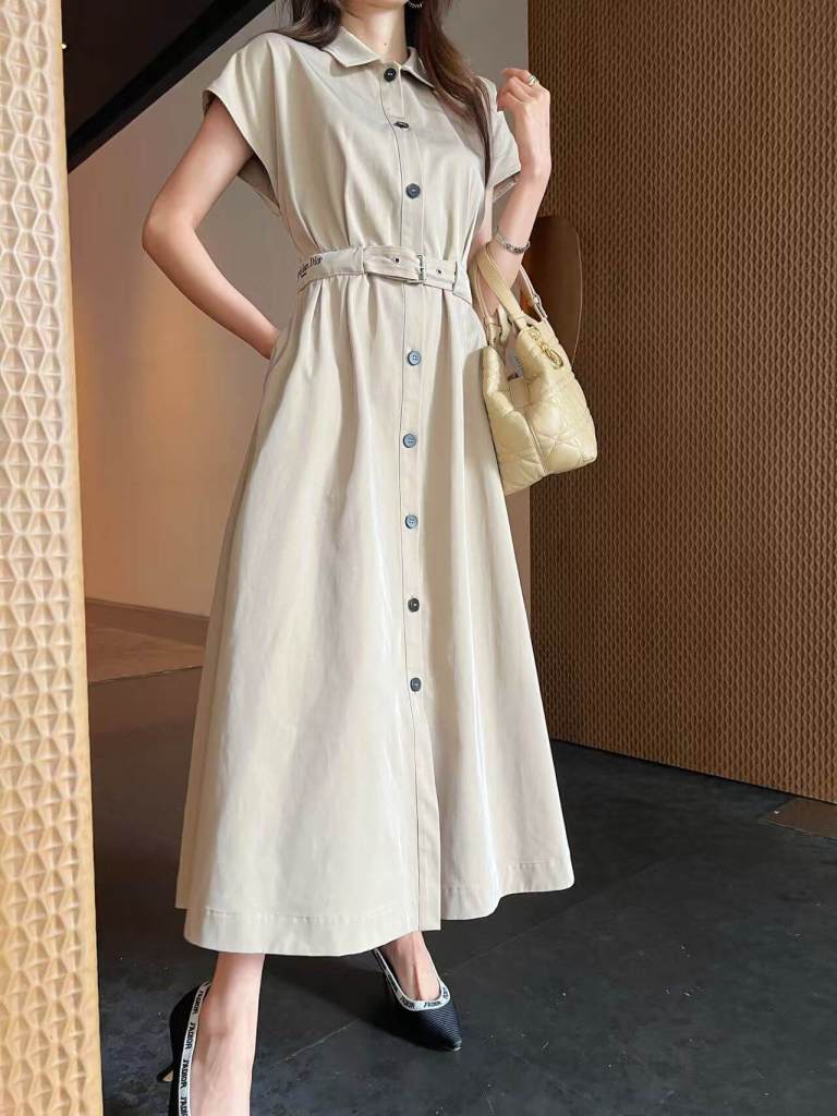 Christian Dior Beige Midi Shirt Dress.